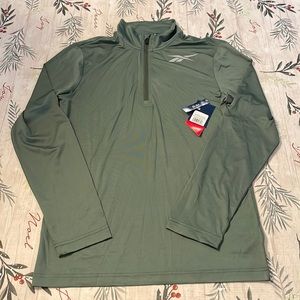 Mens Reebok Performance 1/4 Zip Slim Fit Duck Green Size S NWT
